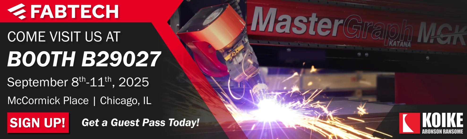 Fabtech 2025 promotional banner: Come visit us at booth B29027, McCormick Place, Chicago