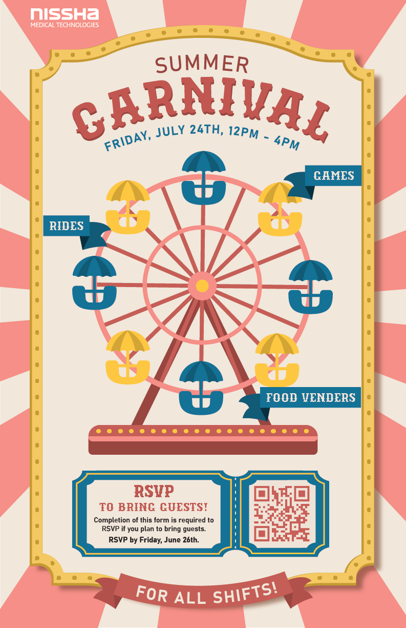 Summer Carnival poster with Ferris wheel and RSVP ticket