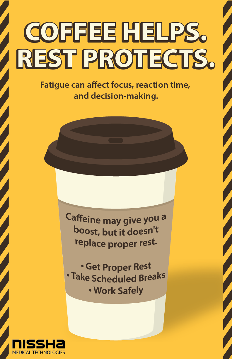 Coffee Helps, Rest Protects safety poster