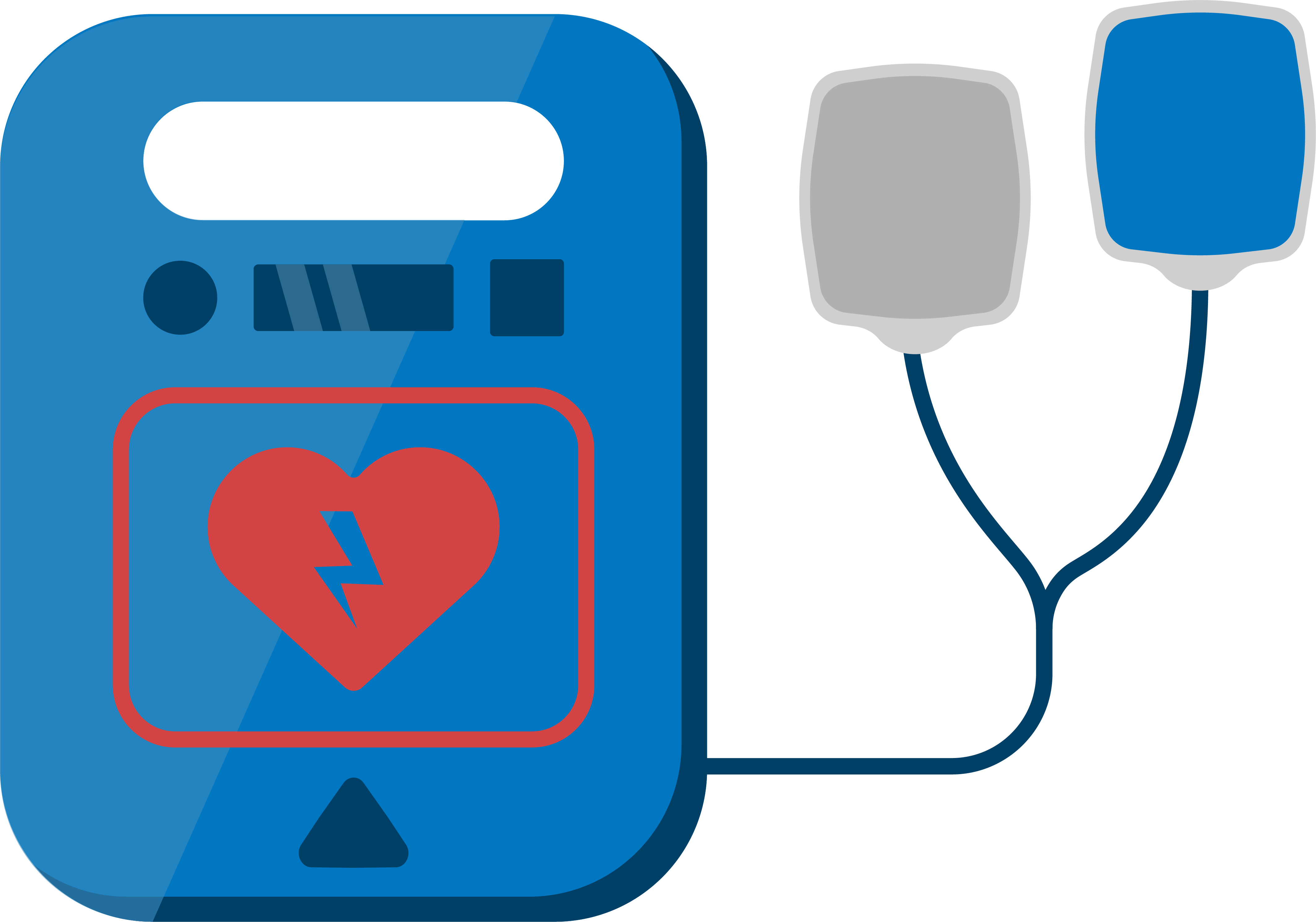 Defibrillator graphic: AED with electrode pads